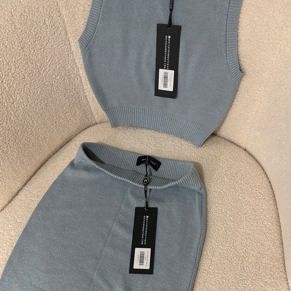 White Fox Boutique Blue Knit Set - Crop top and Mini Skirt - Picture 8 of 11